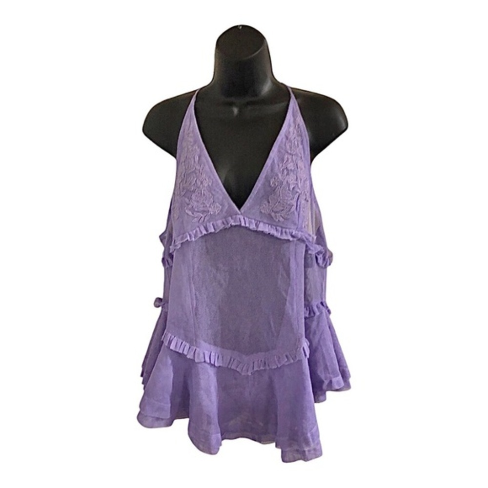 Free People intimately free purple lace mesh embroidered halter dress size Small